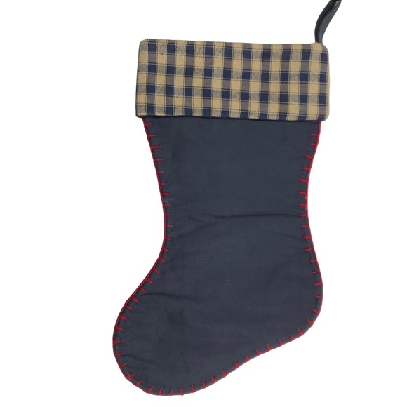 Christmas Stocking Snowman & Heart Dark Blue Gingham & Appliqué - Picture 3 of 9